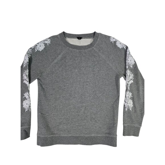 J. Crew Womens Gray Sweatshirt With White Floral Embroidery On Sleeves Size S - Picture 3 of 5